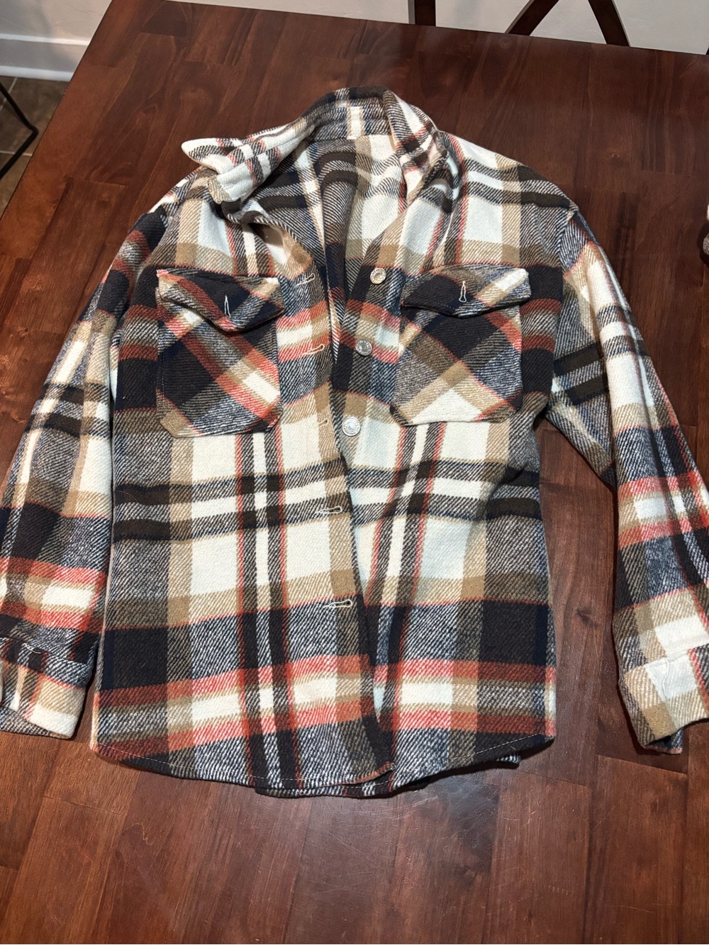 Plaid Button-Up Shacket - Cream, Black & Brown